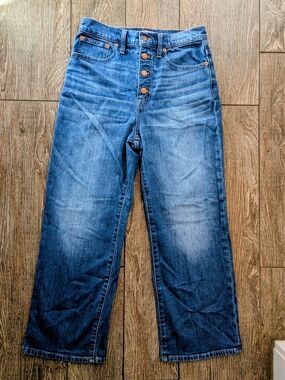 Madewell Slim Wide Leg Crop Jeans Size 27 Button Fly Medium Wash Stretch